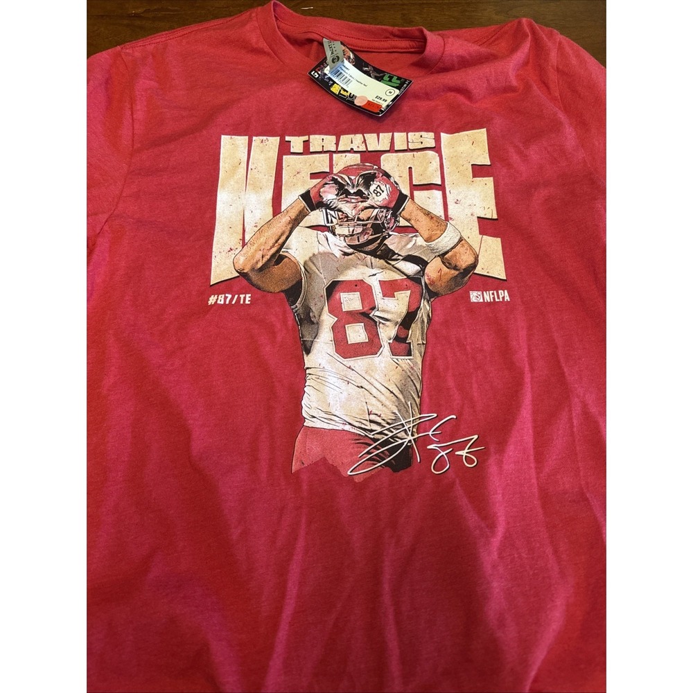 Travis Kelce #87 Heart Kansas City Chiefs T-Shirt Red M 500 level Swifties NWT